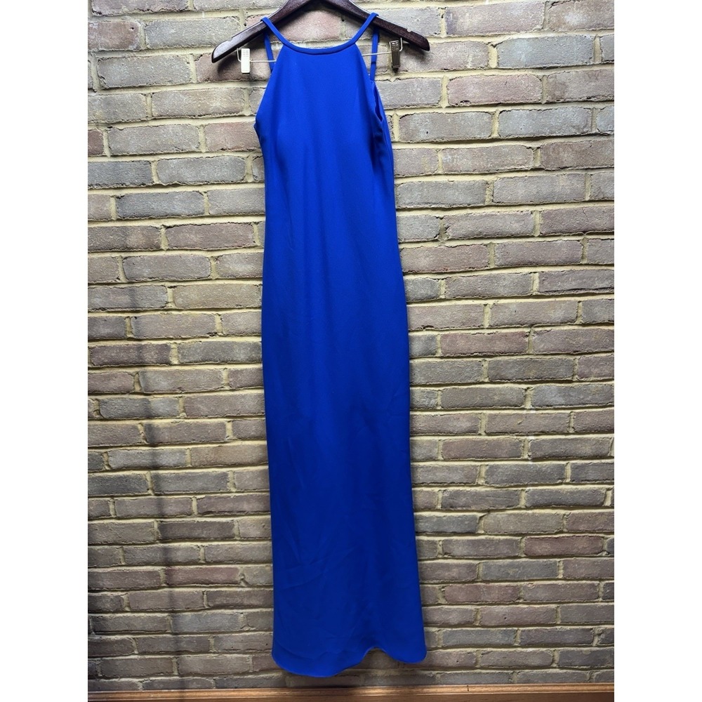 Calvin Klein Womens Cobalt Blue Halter Neck Maxi Gown Dress Size 8 Low Back Slit